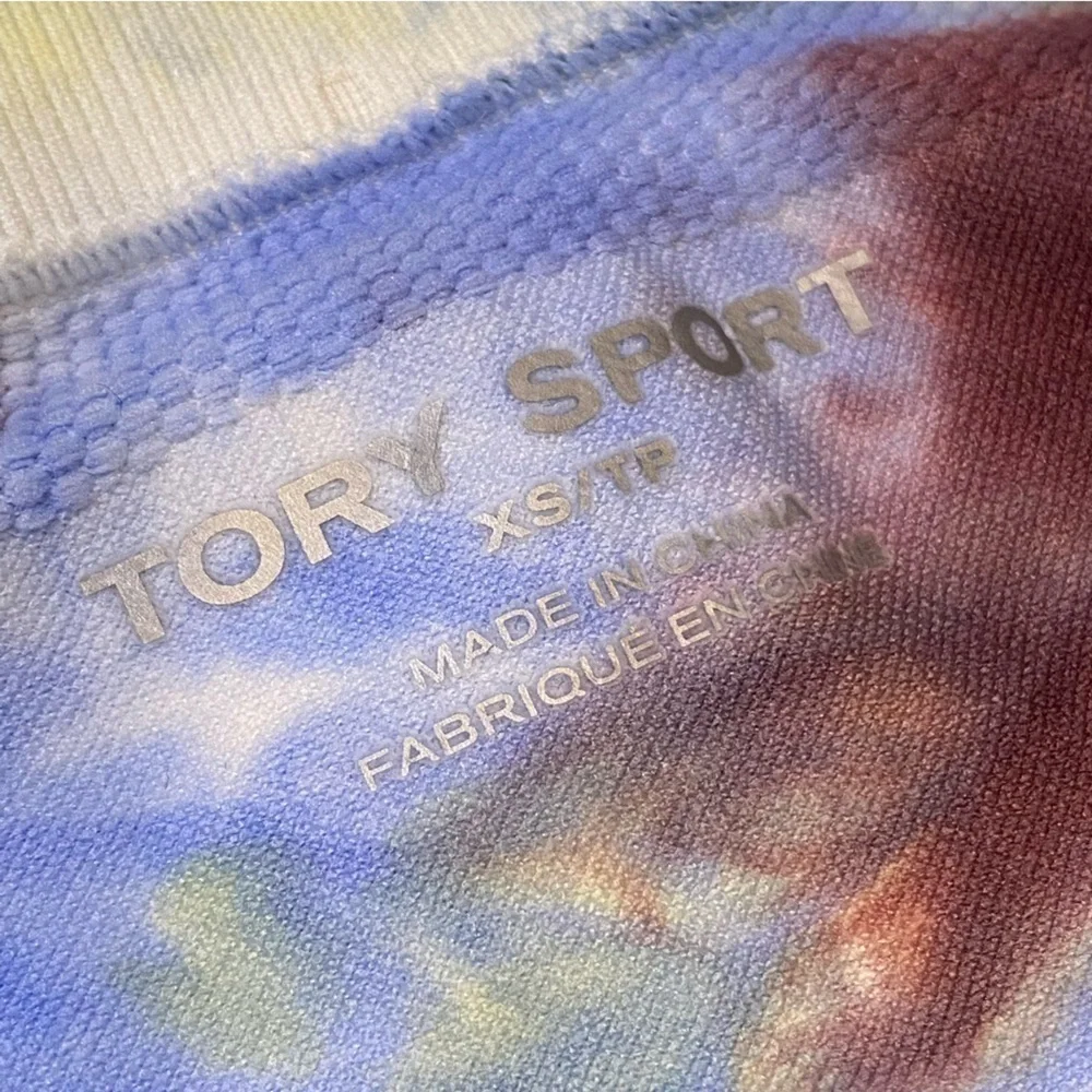 Tory Sport Tie Dye Seamless Chevron Cropped Leggings, Blue/Yellow/Burgundy, XS